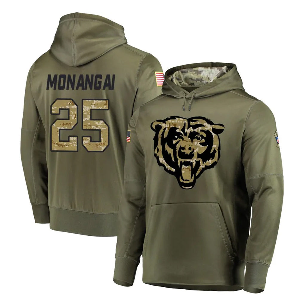 C.Bears #25 Kyle Monangai Player Olive Salute to Service Pullover Hoodies Home Game Odoa Stitched Jerseys