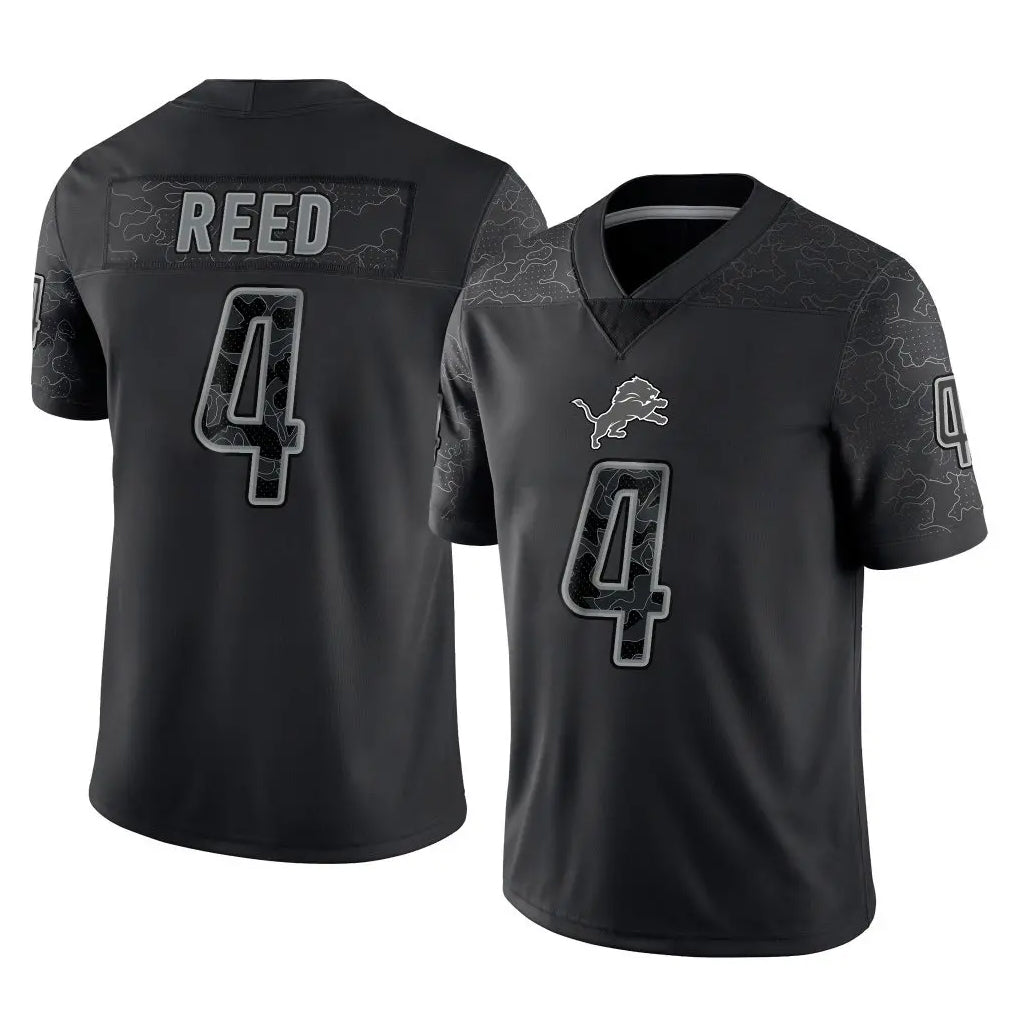 D.Lions #4 D.J. Reed Player Black Reflective Limited Home Game Odoa Stitched Jerseys