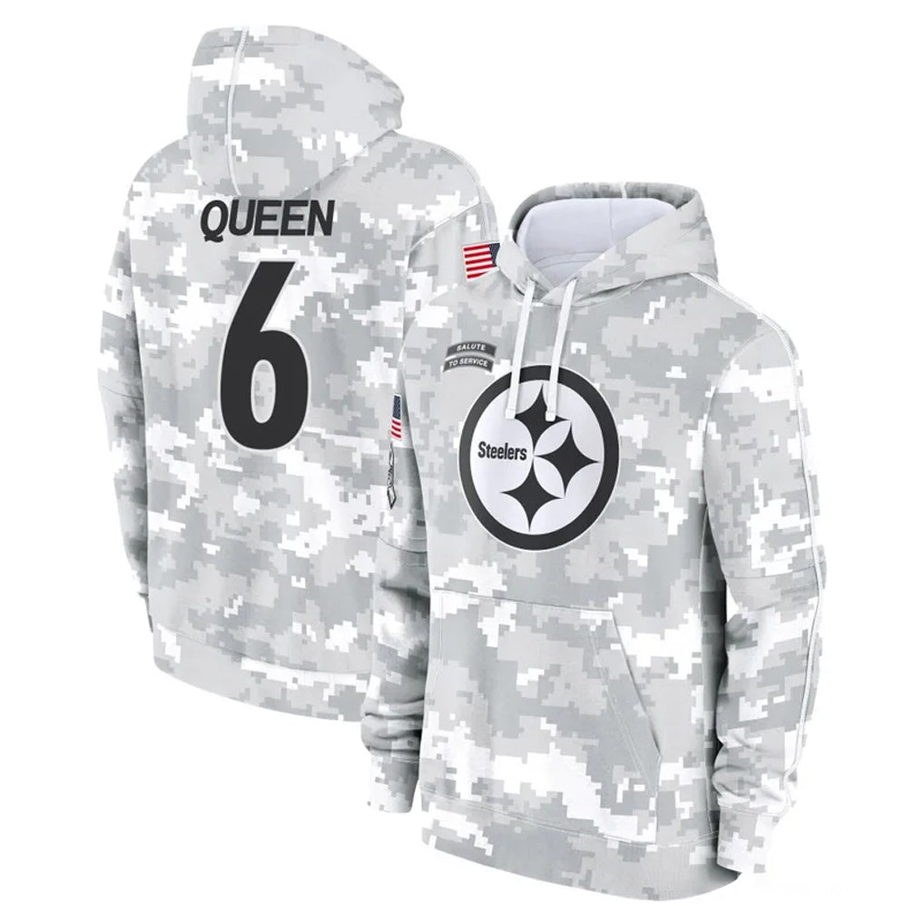 P.Steelers #6 Patrick Queen Player Arctic Camo Limited Salute to Service Pullover Hoodies Game Odoa Stitched Jerseys