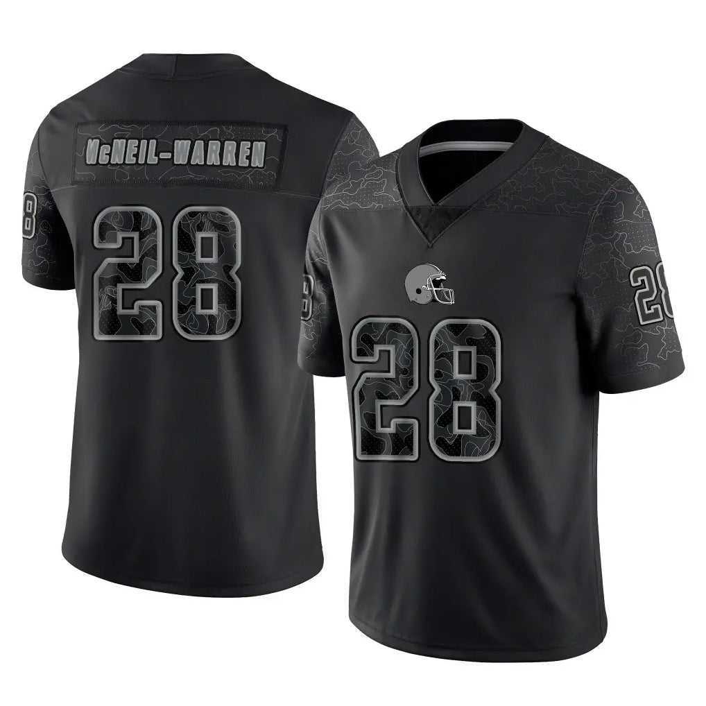 C.Browns #28 Emmanuel McNeil-Warren Player Black Reflective Home Game Odoa Stitched Jerseys