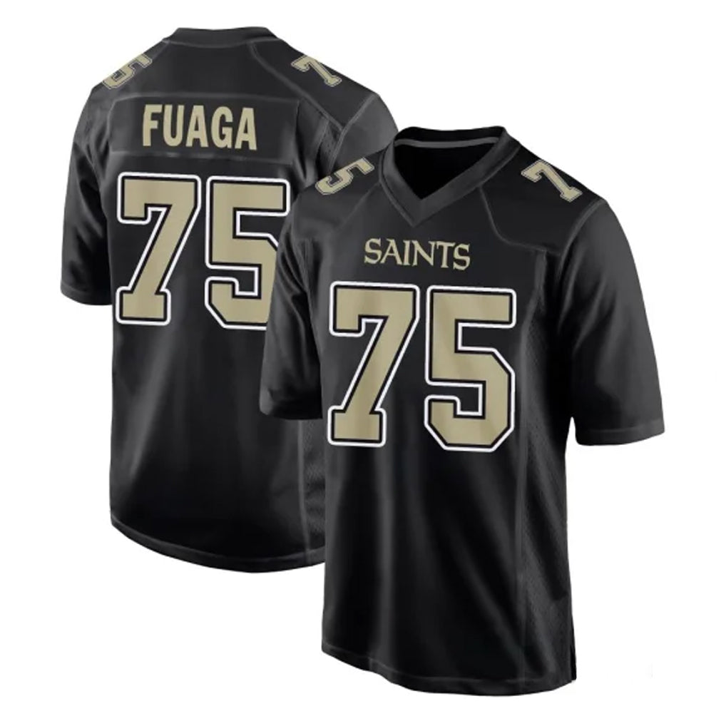 NO.Saints #75 Taliese Fuaga Player Black Carbon Fashion Home Game Odoa Stitched Jerseys