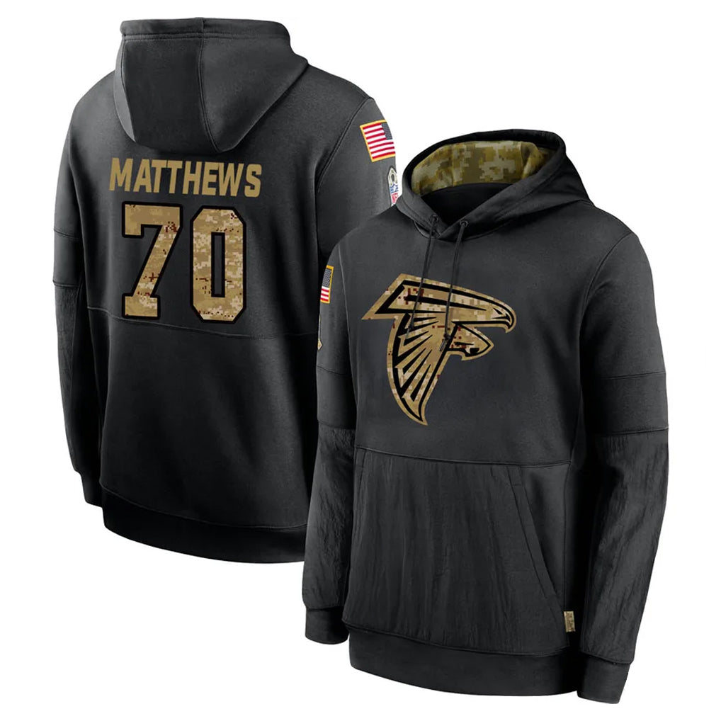 A.Falcons #70 Jake Matthews Player Black Salute to Service Limited Black Hoodie Odoa Stitched Jerseys