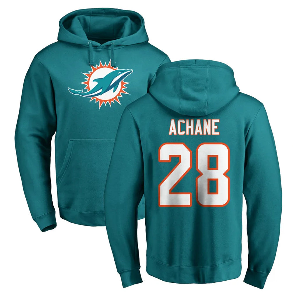M.Dolphins #28 De'Von Achane Player Aqua LOGO Pullover Hoodies Limited Odoa Stitched Jerseys