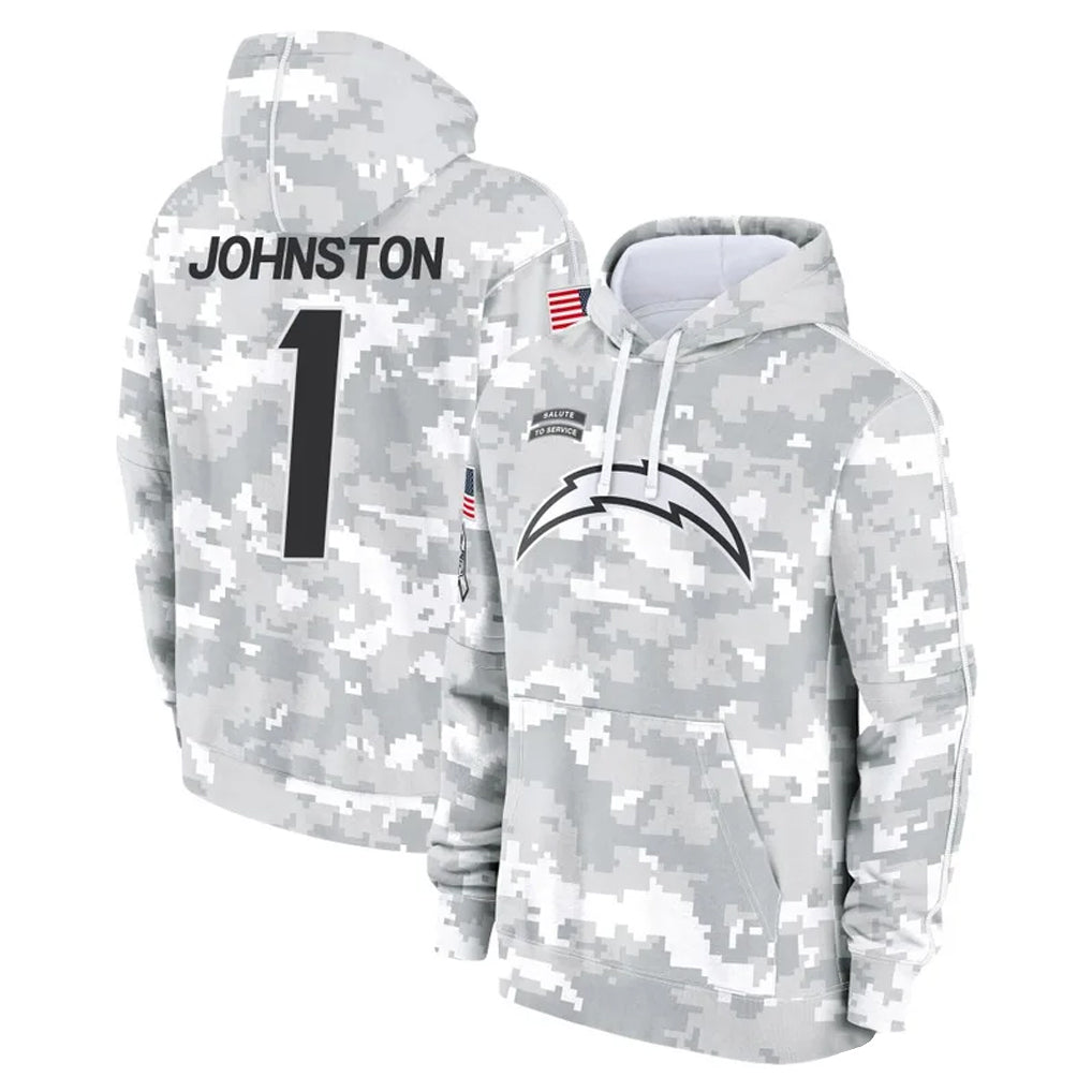 LA.Chargers #1 Quentin Johnston Player Arctic Camo Salute to Service Hoodies Limited Game Odoa Stitched Jerseys