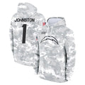 LA.Chargers #1 Quentin Johnston Player Arctic Camo Salute to Service Hoodies Limited Game Odoa Stitched Jerseys
