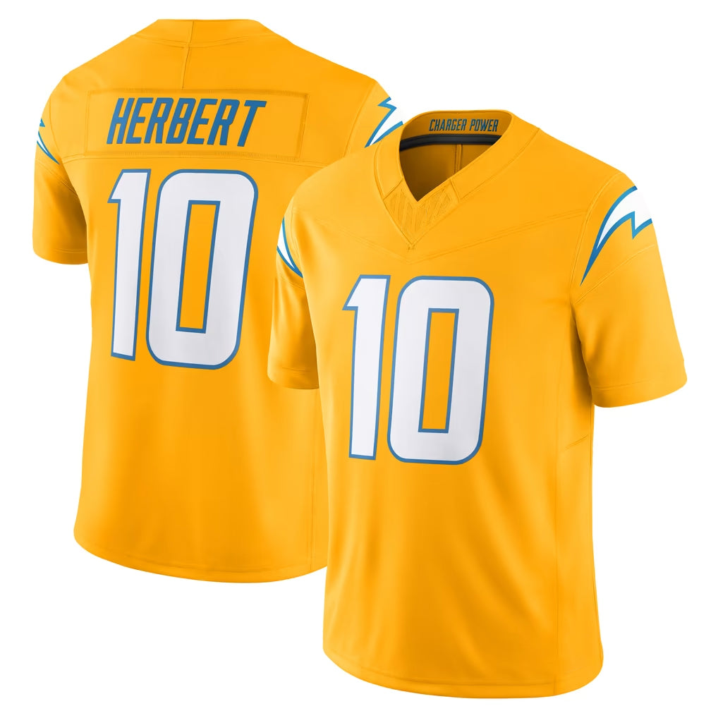 LA.Chargers #10 Justin Herbert Player Gold Limited Vapor F.U.S.E. Home Game Odoa Stitched Jerseys