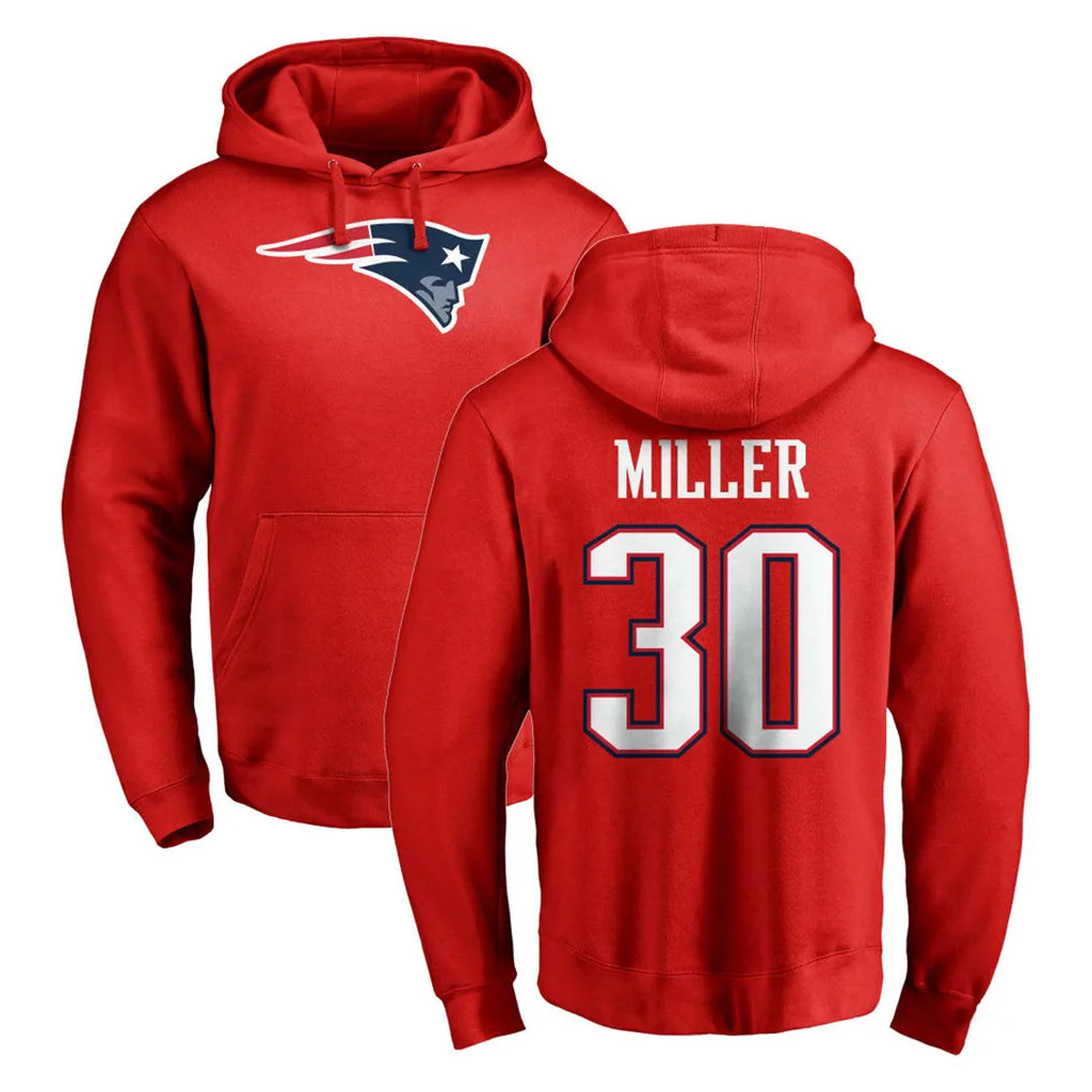 NE.Patriots #30 Jam Miller Player Red LOGO Pullover Hoodies Home Game Odoa Stitched Jerseys