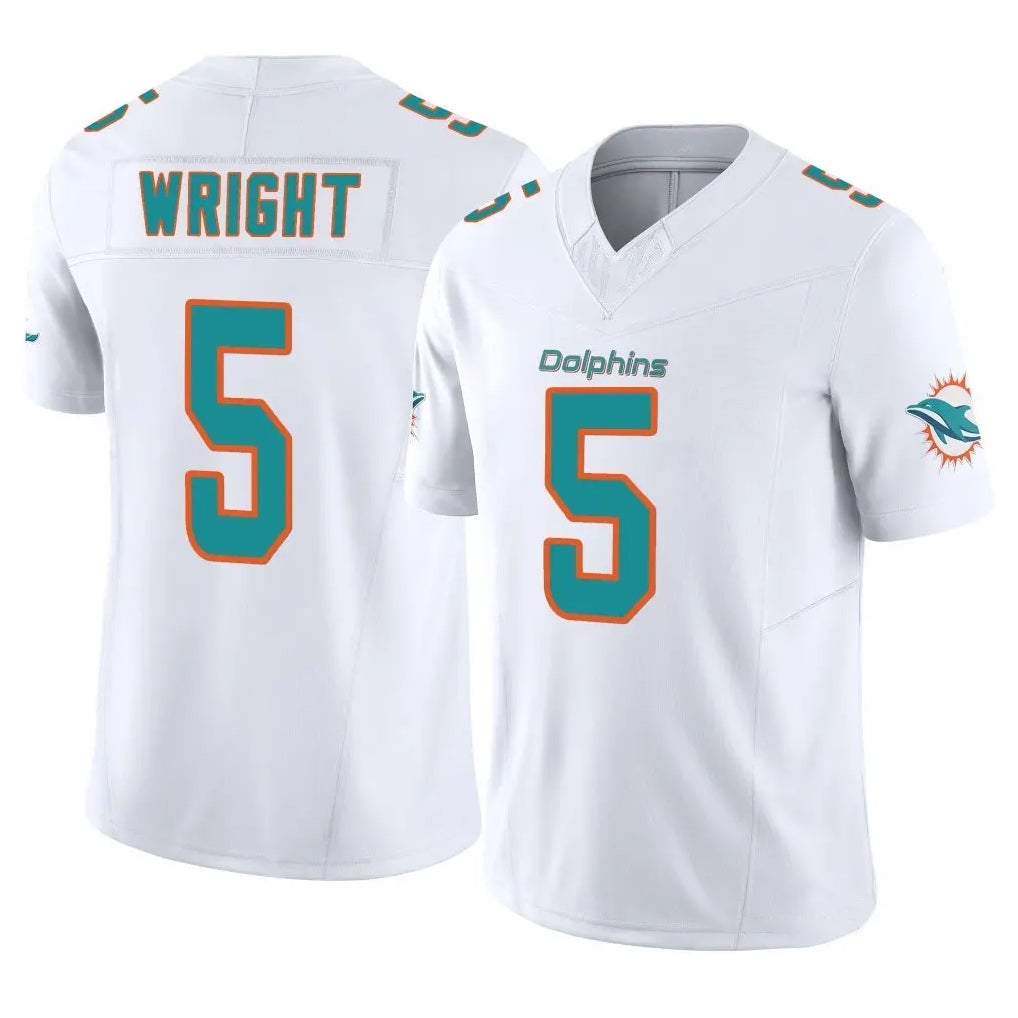 M.Dolphins #5 Jaylen Wright Player White Limited Vapor F.U.S.E. Home Game Odoa Stitched Jerseys