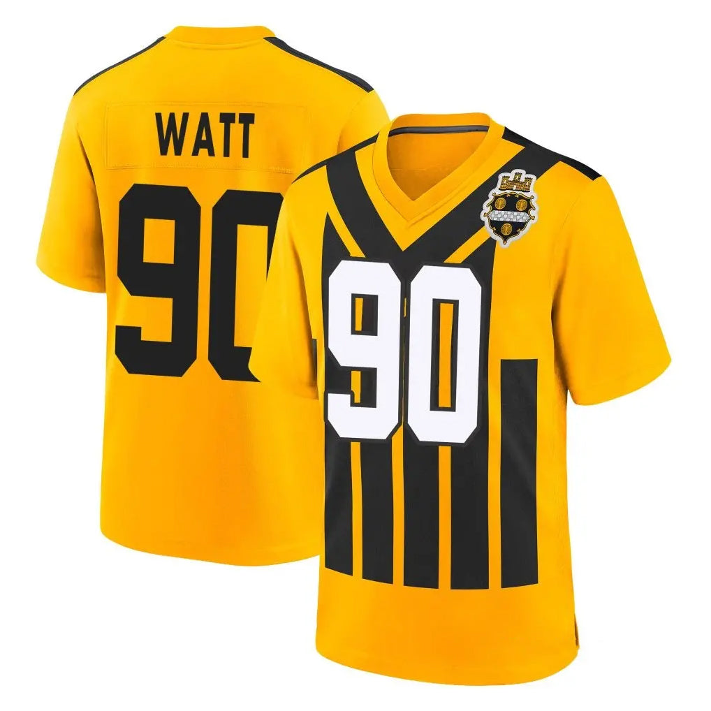 P.Steelers #90 T.J. Watt Player Gold Limited 1933 Throwback Home Game Odoa Stitched Jerseys