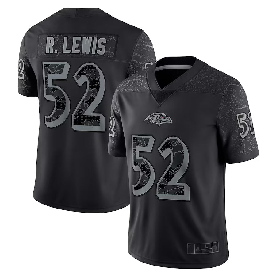 B.Ravens #52 Ray Lewis Player Black RFLCTV Limited Odoa Stitched Jerseys