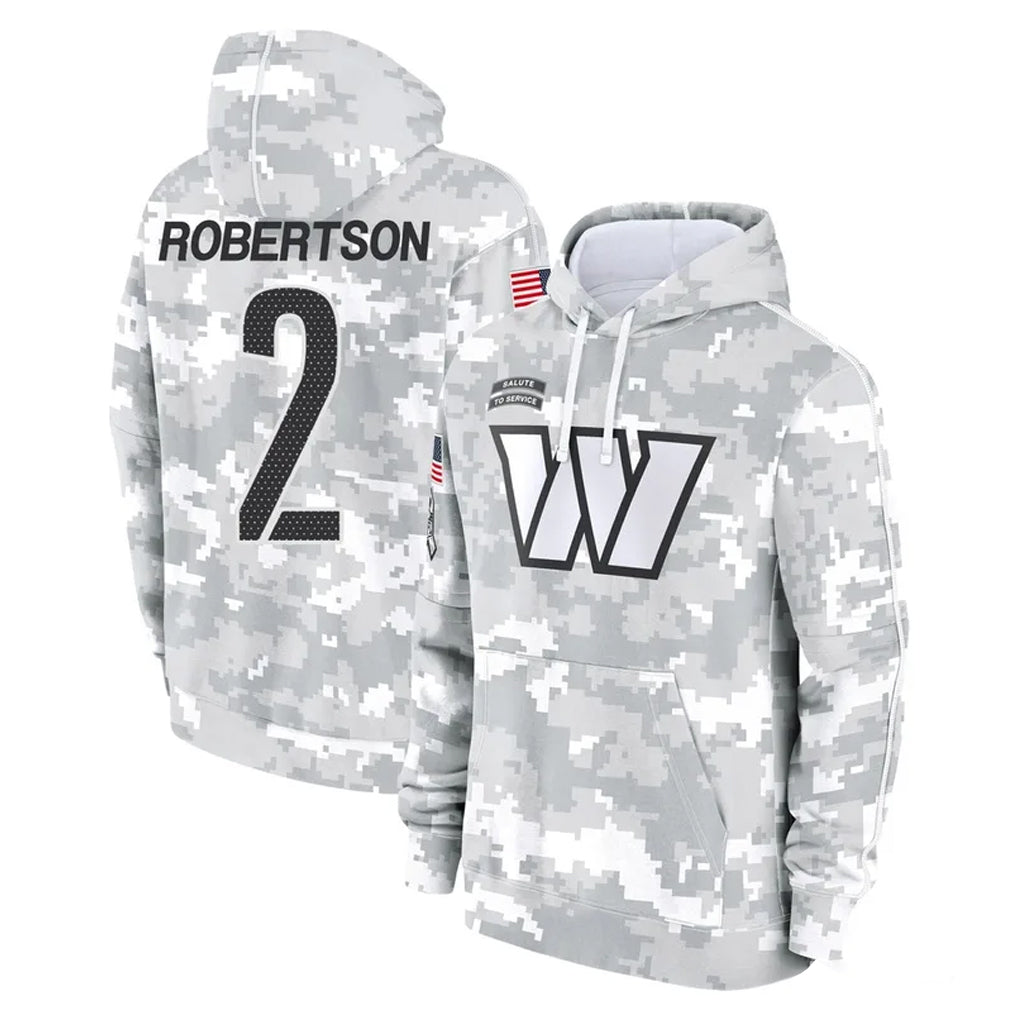 W.Commanders #2 Amik Robertson Player Arctic Camo Limited Salute to Service Pullover Hoodies Game Odoa Stitched Jerseys
