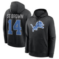 D.Lions #14 Amon-Ra St. Brown Player Black Pullover Hoodies Limited Game Odoa Stitched Jerseys