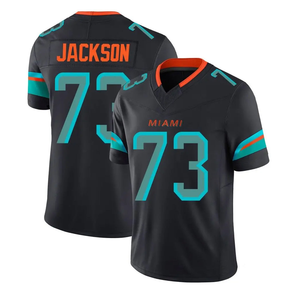 M.Dolphins #73 Austin Jackson Player Black Limited Pitch Rivalries Collection Home Game Odoa Stitched Jerseys