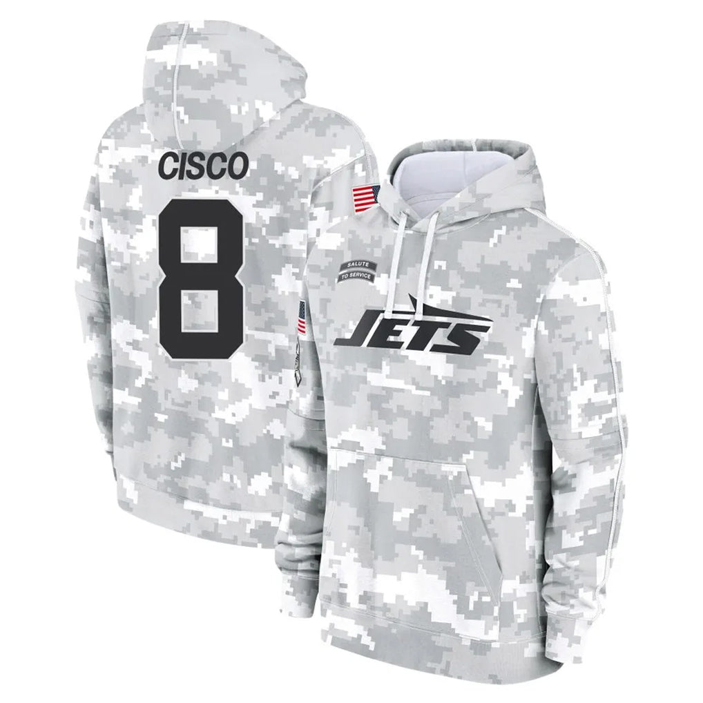 NY.Jets #8 Andre Cisco Player Arctic Camo Salute to Service Pullover Hoodies Limited Game Odoa Stitched Jerseys