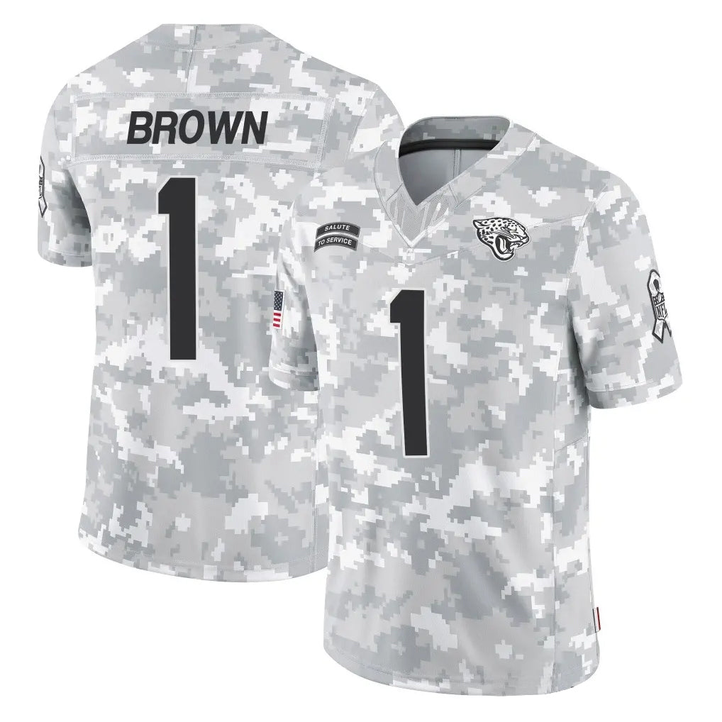 J.Jaguars #1 Montaric Brown Player Arctic Camo Salute To Service Limited Game Odoa Stitched Jerseys