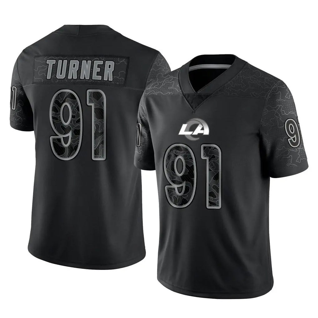 LA.Rams #91 Kobie Turner Player Black Limited Reflective Home Game Odoa Stitched Jerseys