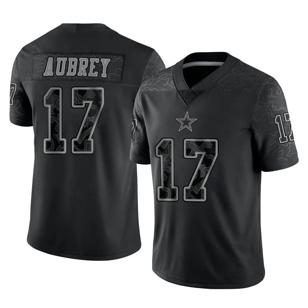 D.Cowboys #17 Brandon Aubrey Player Black Limited Reflective Home Game Odoa Stitched Jerseys