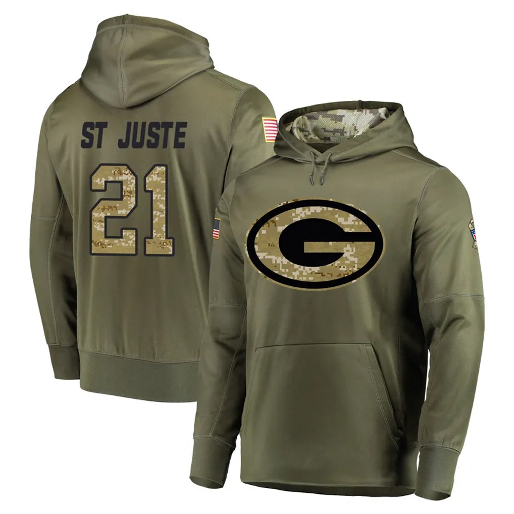 GB.Packers #21 Benjamin St-Juste Player Olive Salute to Service Pullover Hoodies Home Game Odoa Stitched Jerseys