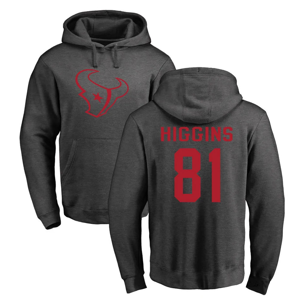 H.Texans #81 Jayden Higgins Player Gray Pro Line Pullover Hoodie Limited Game Odoa Stitched Jerseys