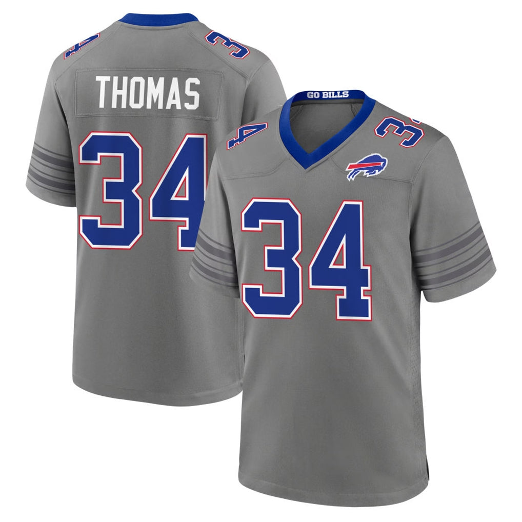 B.Bills #34 Thurman Thomas Player Gray Nickel City Home Game Odoa Stitched Jerseys