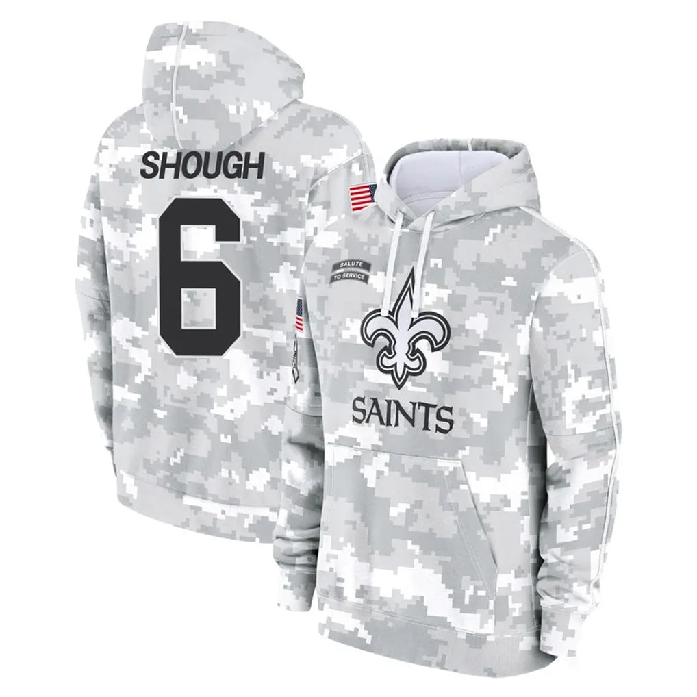 NO.Saints #6 Tyler Shough Player Arctic Camo Salute to Service Pullover Hoodies Limited Game Odoa Stitched Jerseys